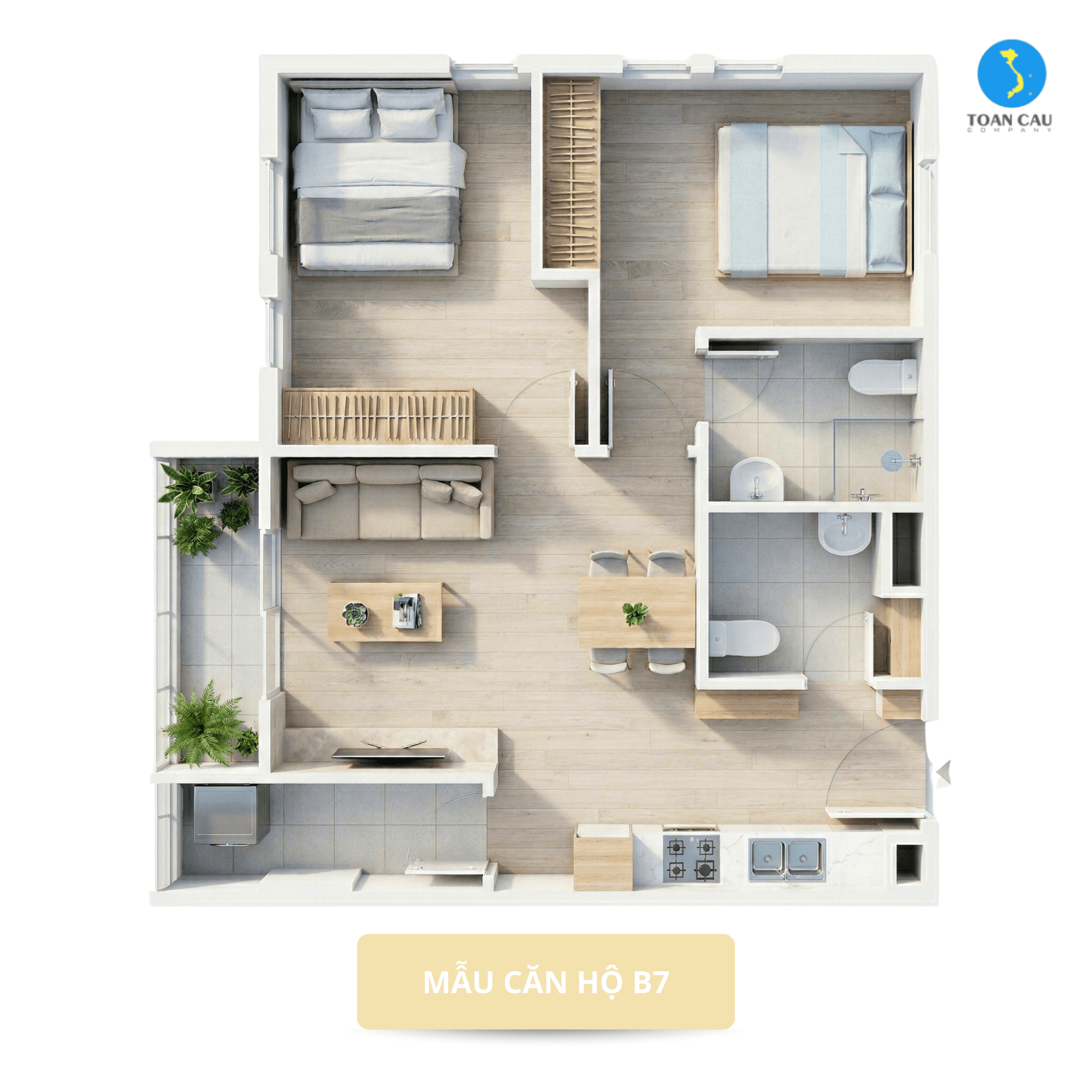 Mặt bằng mẫu căn B7 — NOXH Lộc Ninh 1