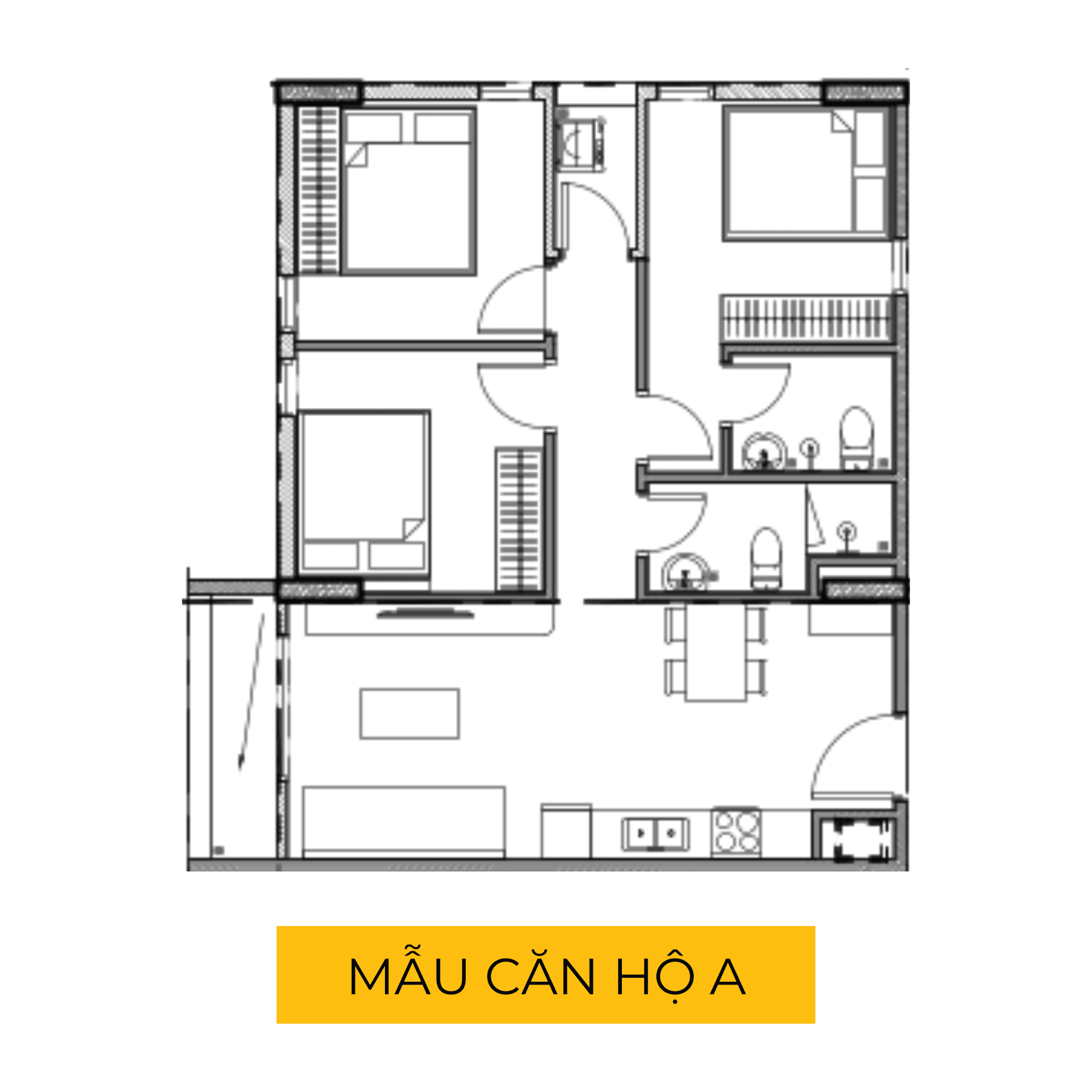 Mặt bằng mẫu căn Mẫu A — NOXH Lộc Ninh 1