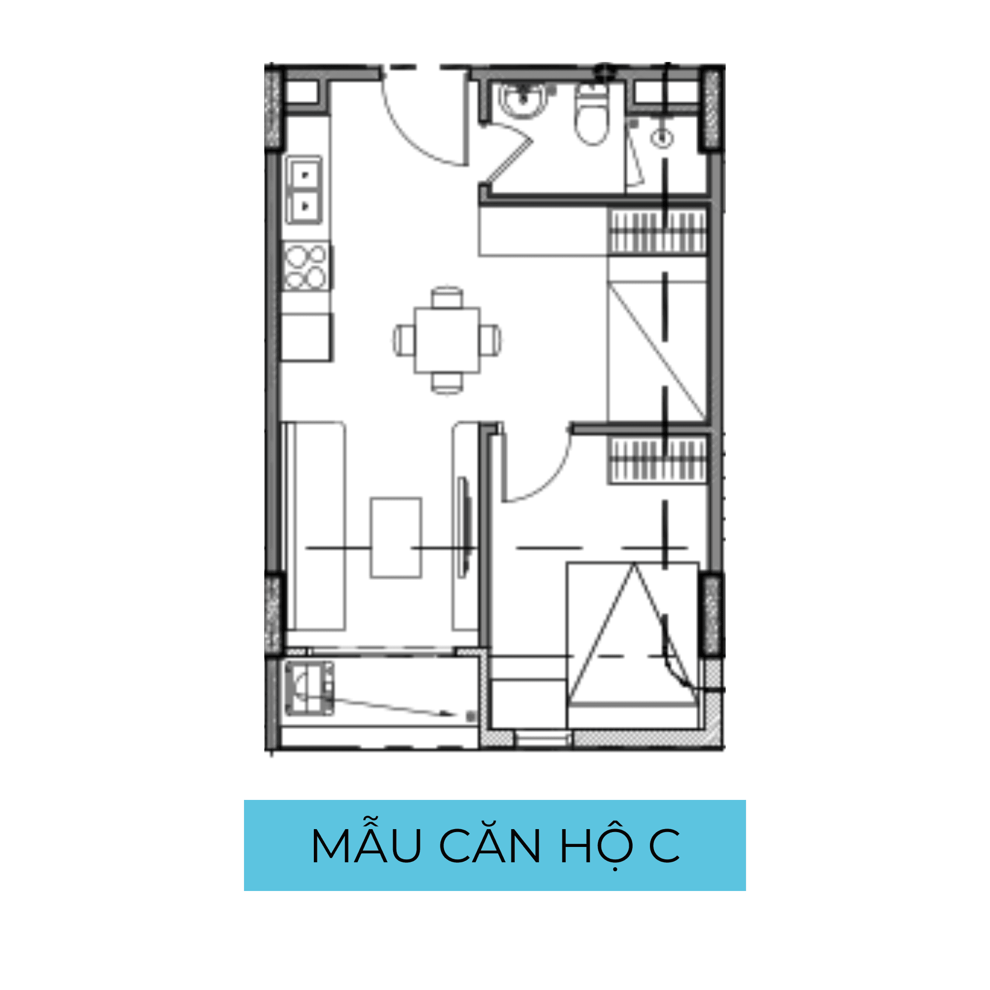 Mặt bằng mẫu căn Mẫu C — NOXH Lộc Ninh 1